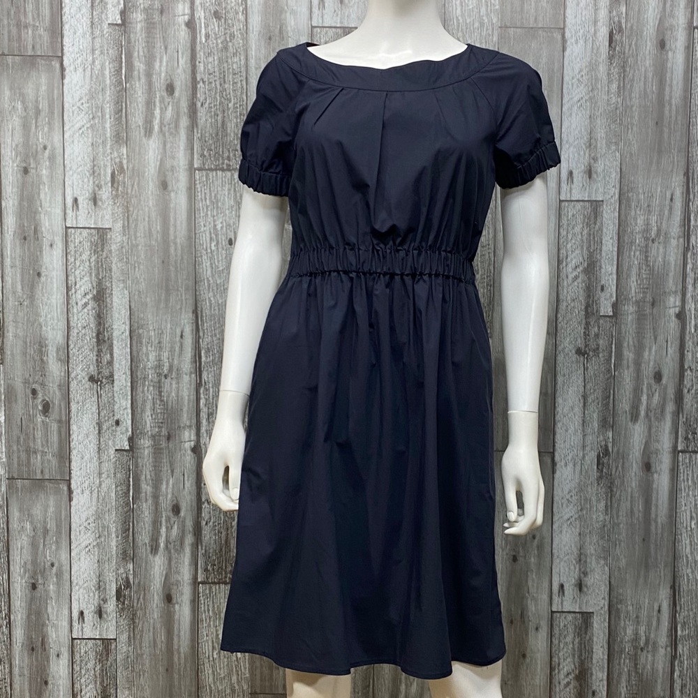 Theory Short Sleeve Gathered Navy Dress [6089]